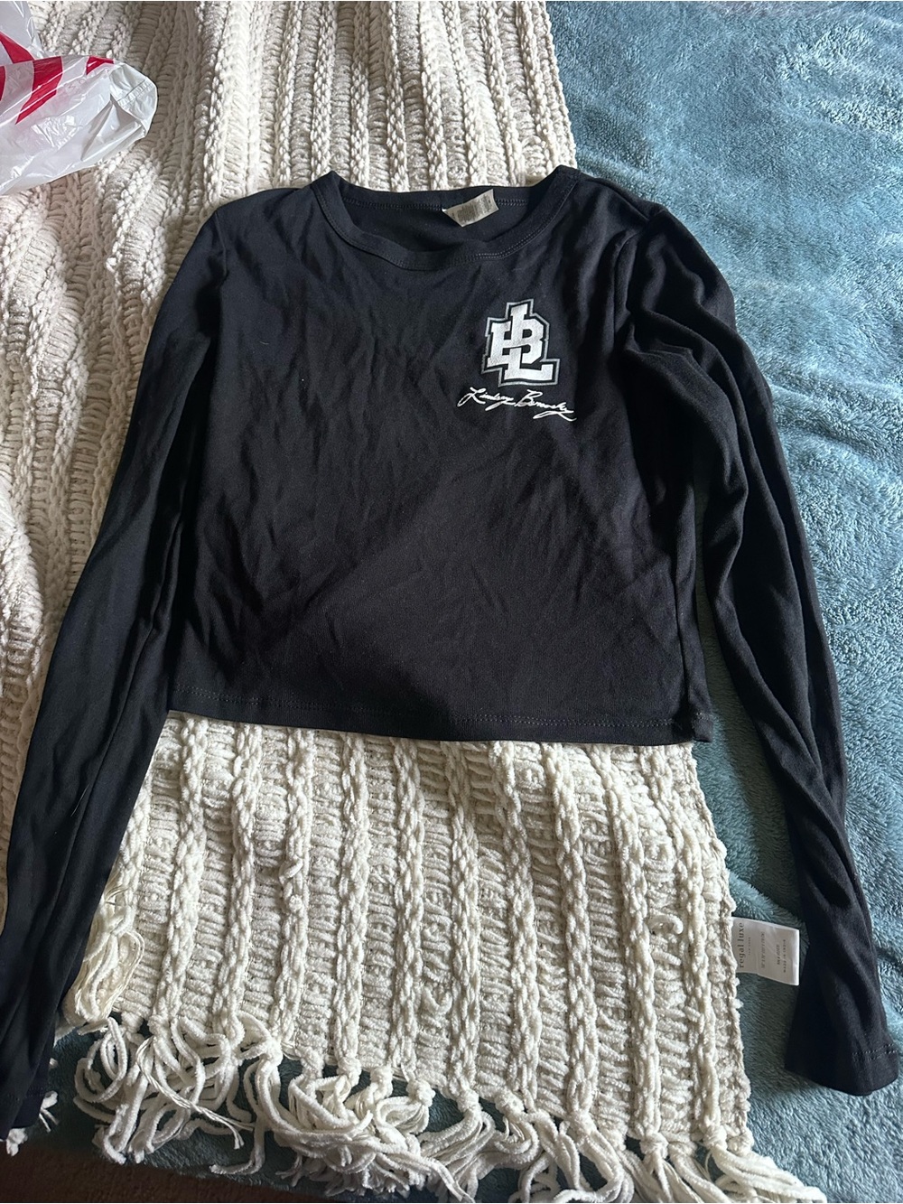 Black Crop Long-Sleeve Logo Top - Unbranded